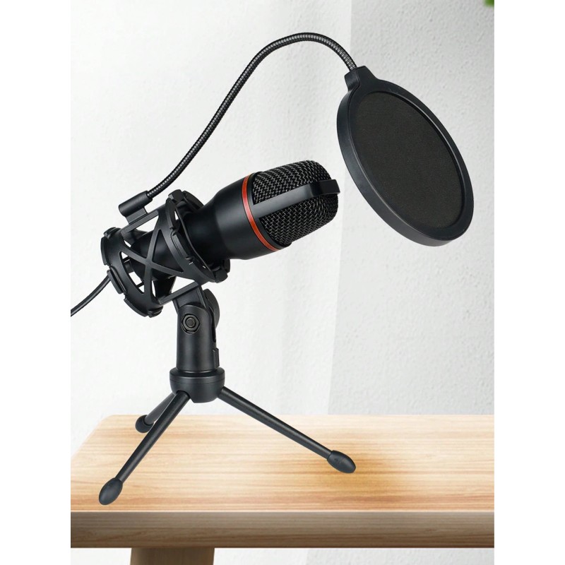 1 Pc Condenser Microphone With Pop Filter And Tripod, 3.5mm,Suitable For Live Broadcast, Recording And Voice Conversation