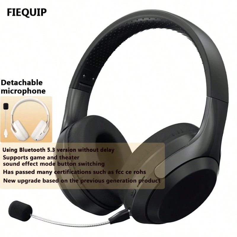 FIEQUIP New Released First Time DJ Wireless Bluetooth Headset Headphones With Mic Noise Canceling Earphones Adjustable Stereo Over Ear For School Gaming Listen To Music Outdoor Phone With Cell Phone Laptop Tablet PC
