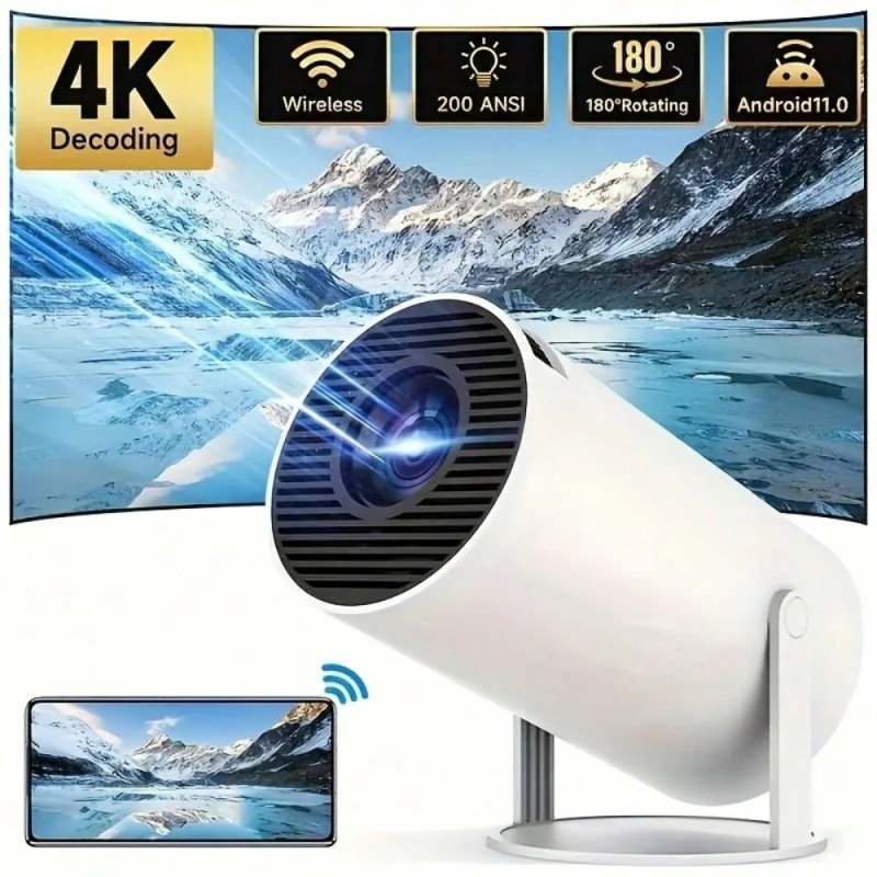 HY300 Mini Projector - Smart Android 11.0 Dual WIFI Full HD 720P 4k Portable Home Cinema Outdoor Theater - For Entertainment Enthusiasts - Perfect For Movie Nights & Gaming