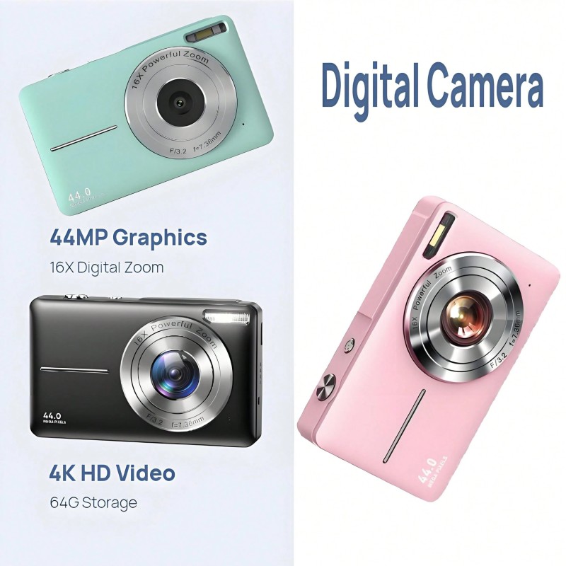 44MP High Definition Digital Camera - 16X Optical Zoom, FHD 1080P, Stabilized, Compact & Portable - Great For Vlogging, Beginners, Includes 32G TF Card, Rechargeable Battery, Camera Functions, Perfect Holiday Gift