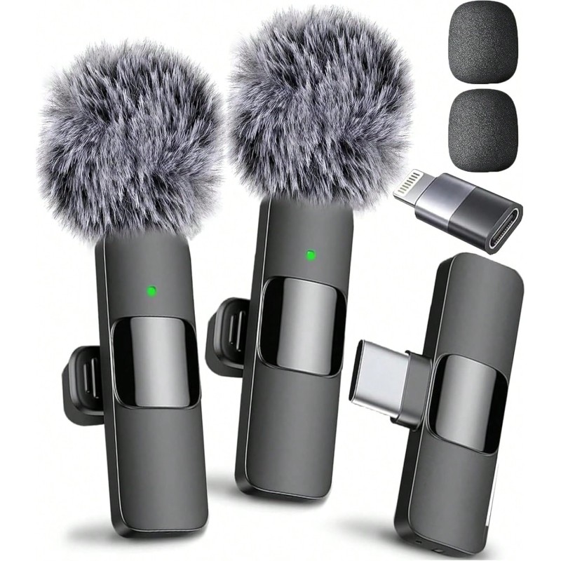 Wireless Microphone, Lavalier Microphone For Video Recording - 2 Pack Microphone, Clear Recording, With USB-C, For Podcasts And More