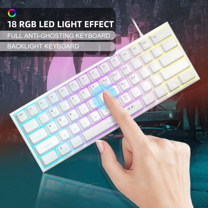 MageGee TS91 60% Compact Wired Keyboard 61 Keys RGB Backlight Small Portable Office Computer Membrane Keyboard For Windows Tablet Laptop Gamer White
