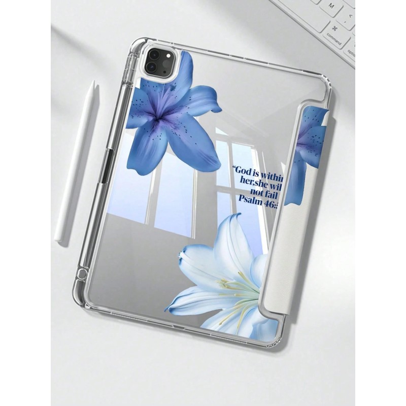 The Beautiful And Cute Cartoon Blue Flower Letter Double-Sided Painted Acrylic Transparent Crystal Back Cover Is Shockproof And Suitable For IPad 7th Generation, 8th