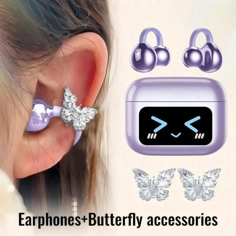 M100 Clip-On Audio Visual Touch Headset - Wireless 6.0, Dual Purpose Music & Talk, Smart Sport Model With Decorative Earring, Available In Multiple Colors