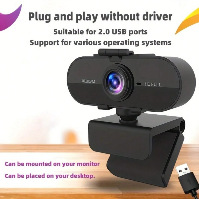 A Full HD Desktop Webcam, Automatic Focus Live Camera, USB Interface, Free Webcam With Microphone Driver, Gaming Communication, Chat And Conference Webcam With Privacy Protection Cover, 1080P Laptop Webcam